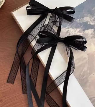 ACCS241 Hair Clip Long Mesh Ribbon Bow Black - Extreme Largeness Wholesale