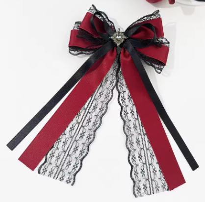 ACCS190 Hair Clip Lace Bow With Cross Red - Extreme Largeness Wholesale