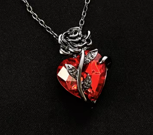 LNK655 Red Gem Rose Heart Necklace