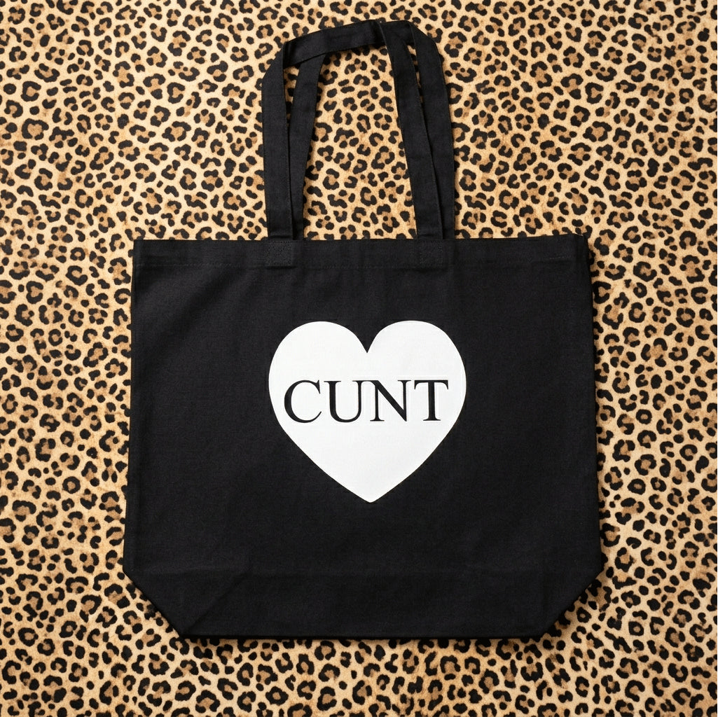 CUNT HEART X-LARGE BLACK TOTE BAG - Extreme Largeness Wholesale