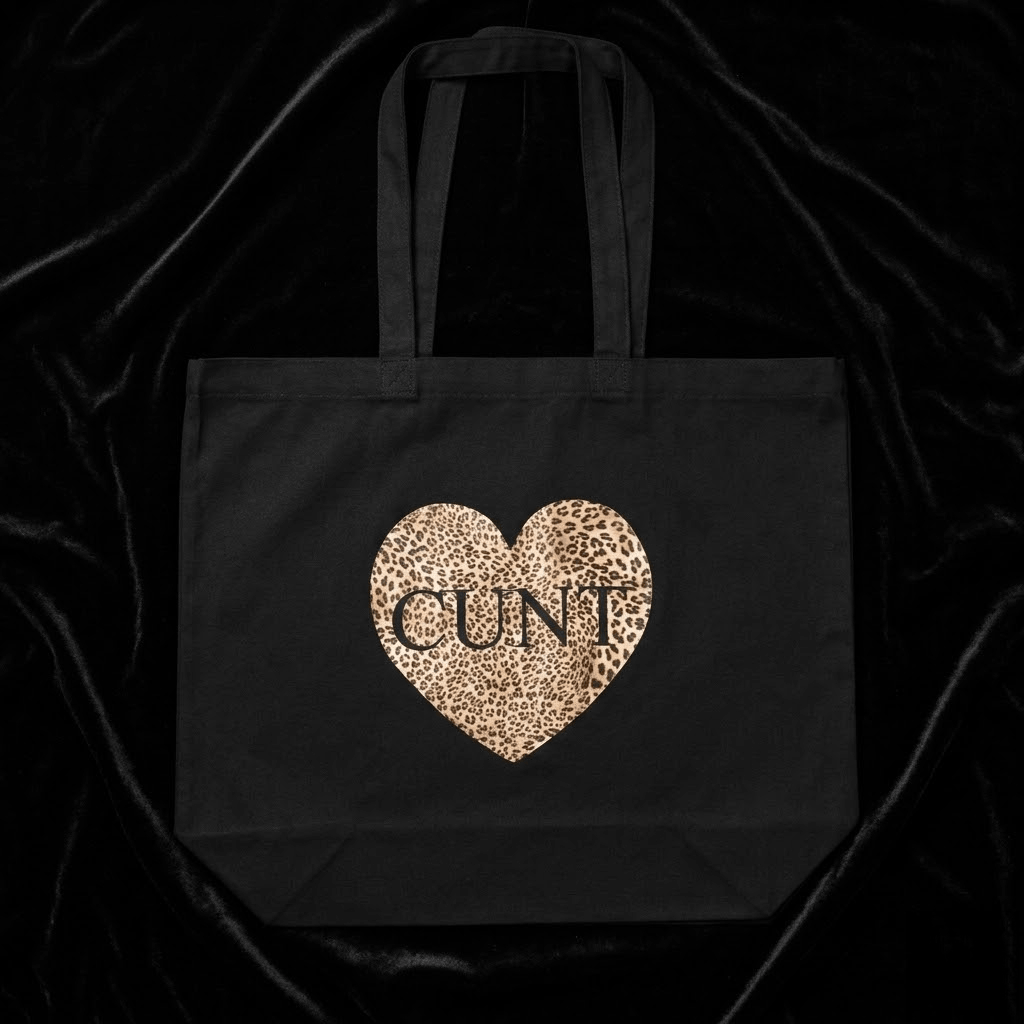 CUNT HEART X-LARGE BLACK TOTE BAG - Extreme Largeness Wholesale