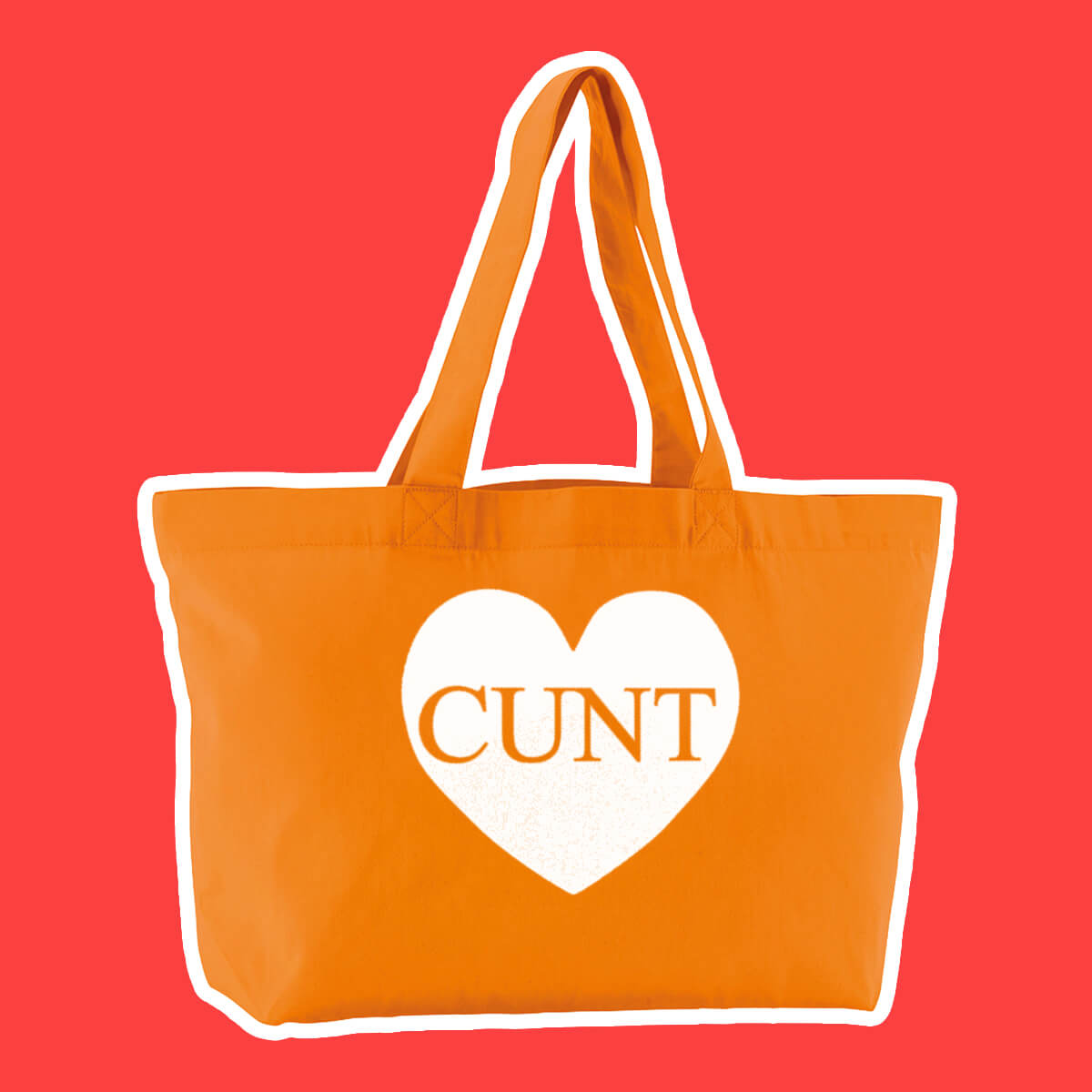 CUNT HEART OVERSIZED ORANGE TOTE BAG - Extreme Largeness Wholesale