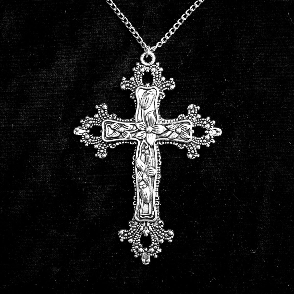 LARGE FLORAL CROSS NECKLACE - PACK OF 5