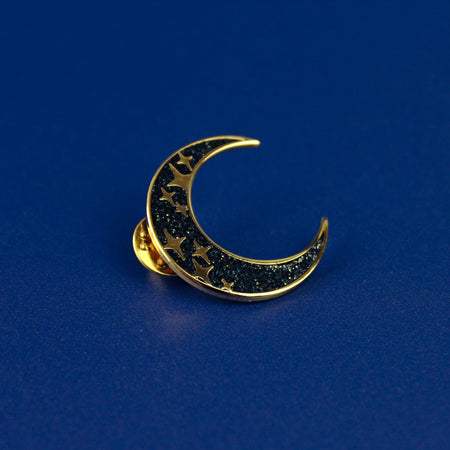 Black and Gold Glitter Moon Enamel Pin | Extreme Largeness Wholesale