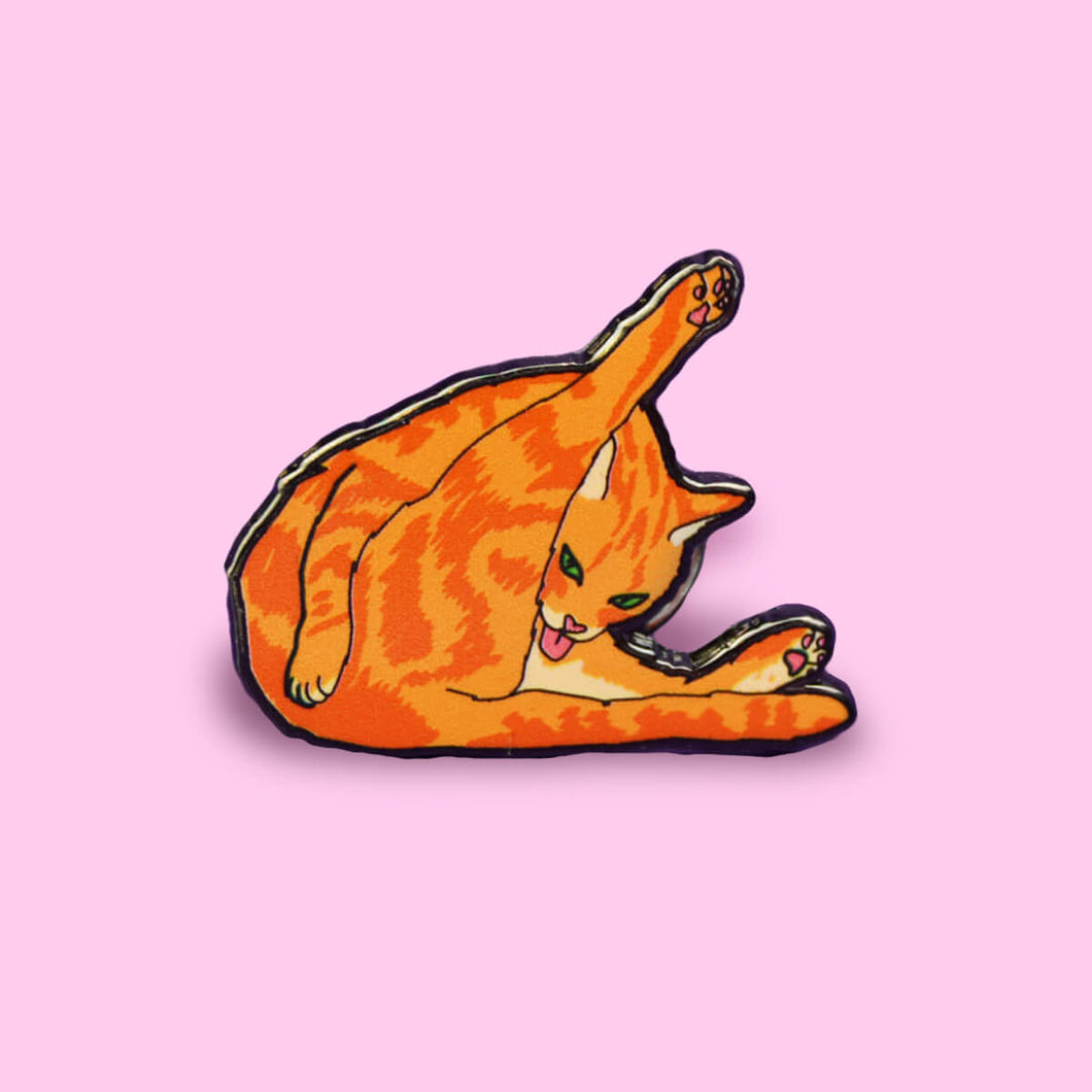 Cat Licking Butt Enamel Pin | Extreme Largeness Wholesale
