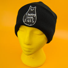 I FUCKING LOVE CATS PATCH BLACK BEANIE - PACK OF 3