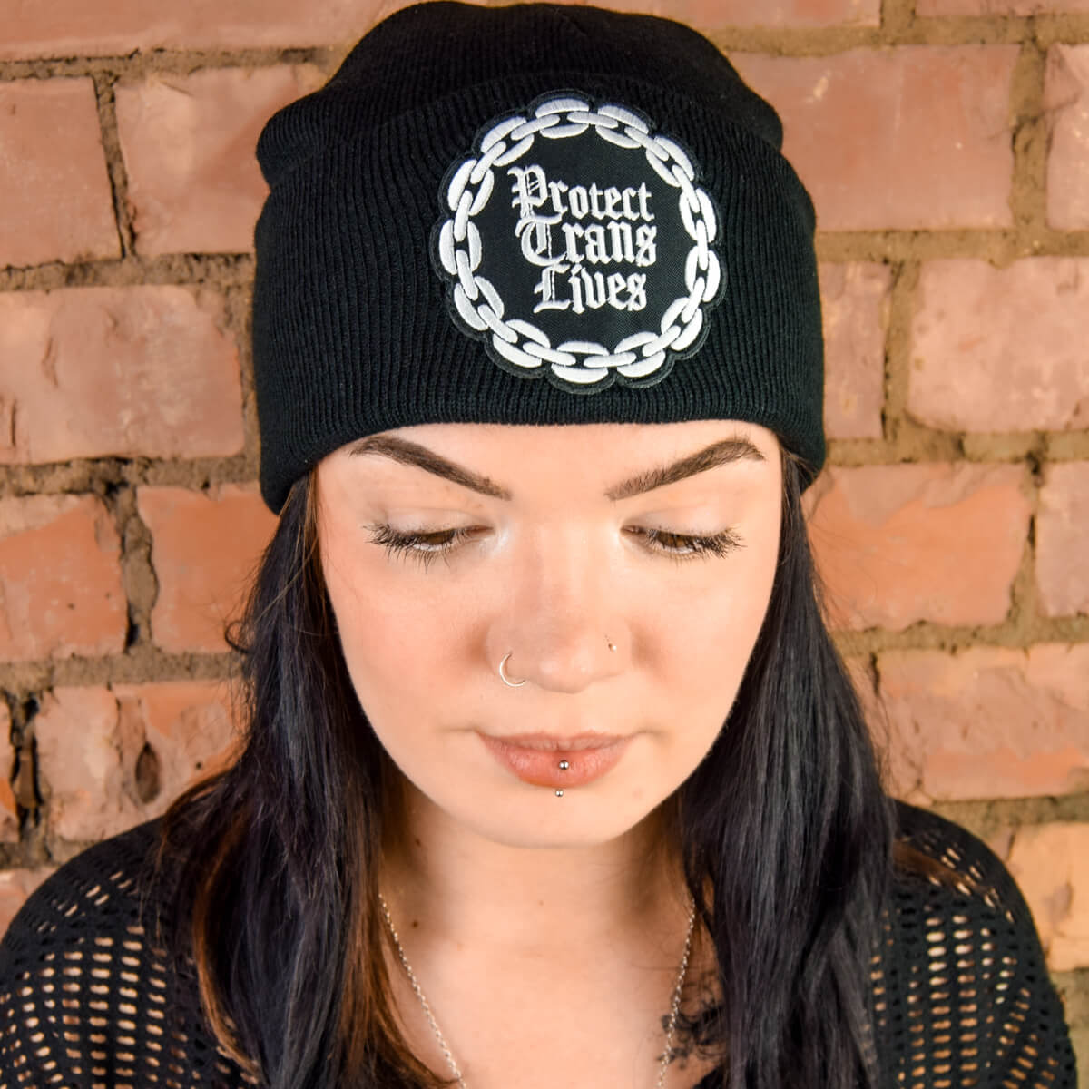 Protect Trans Lives Gothic Black Beanie | Extreme Largeness Wholesale