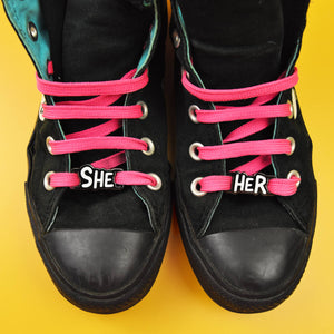 SHE/ HER SHOELACE TAGS - PACK OF 5