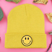 Smiley Patch Mustard Beanie - Pack of 3 - Extreme Largeness Wholesale